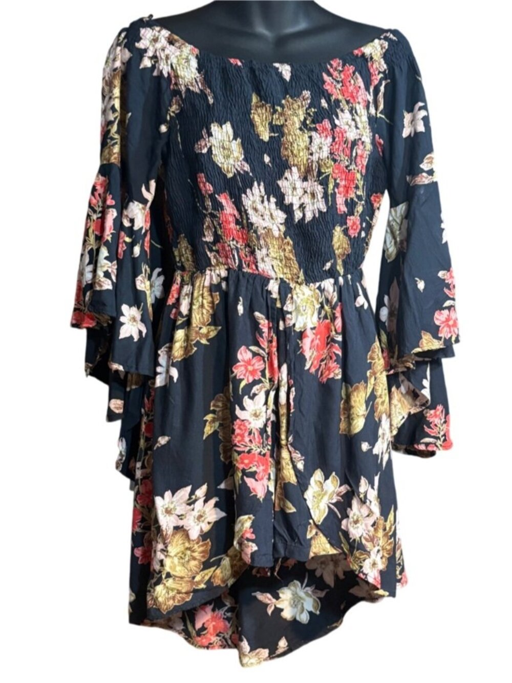 Shirred Floral Midi Romper bohemian-walk-through shirts skort